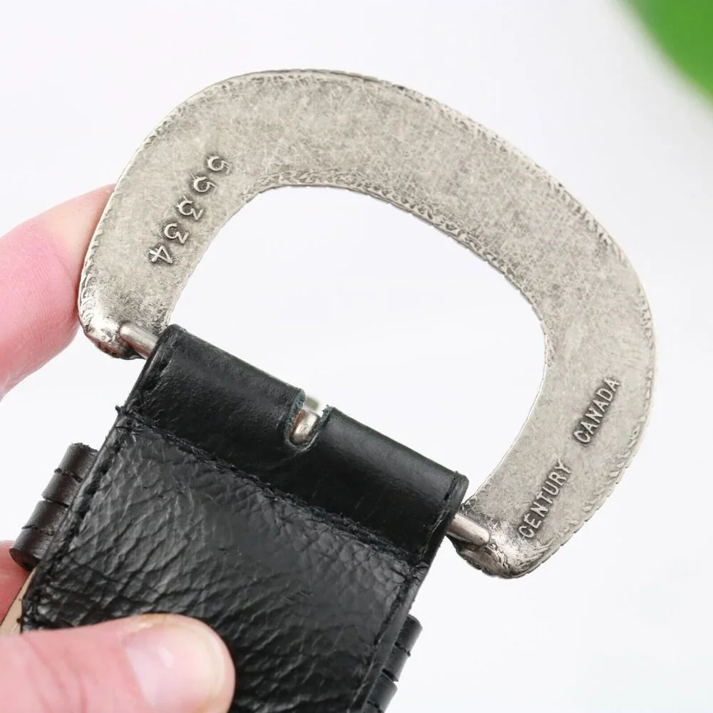 VTG Elite Accessories Womens Belt Size Medium Black Leather Pearl Big Buckle USA